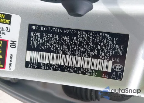 2017 Toyota Corolla Se z USA, uszkodzony, nr VIN 2T1BURHE8HC918386